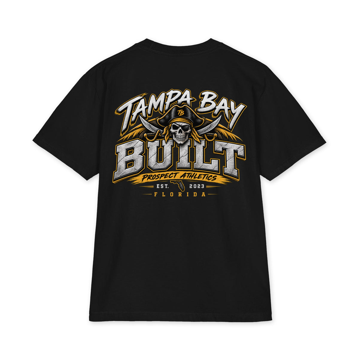 Tampa Bay Built Pirate Oversized Heavyweight T-Shirt - black back view