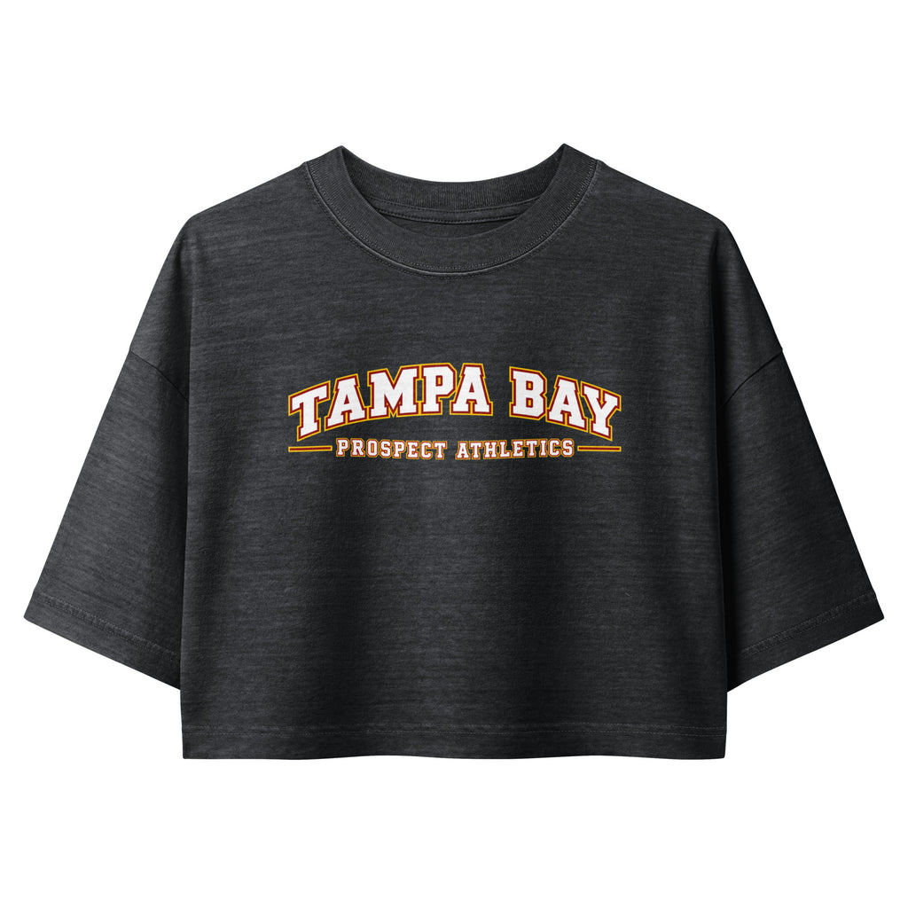 Tampa Bay Built Flame Women's Cropped T-Shirt - washed black front product view