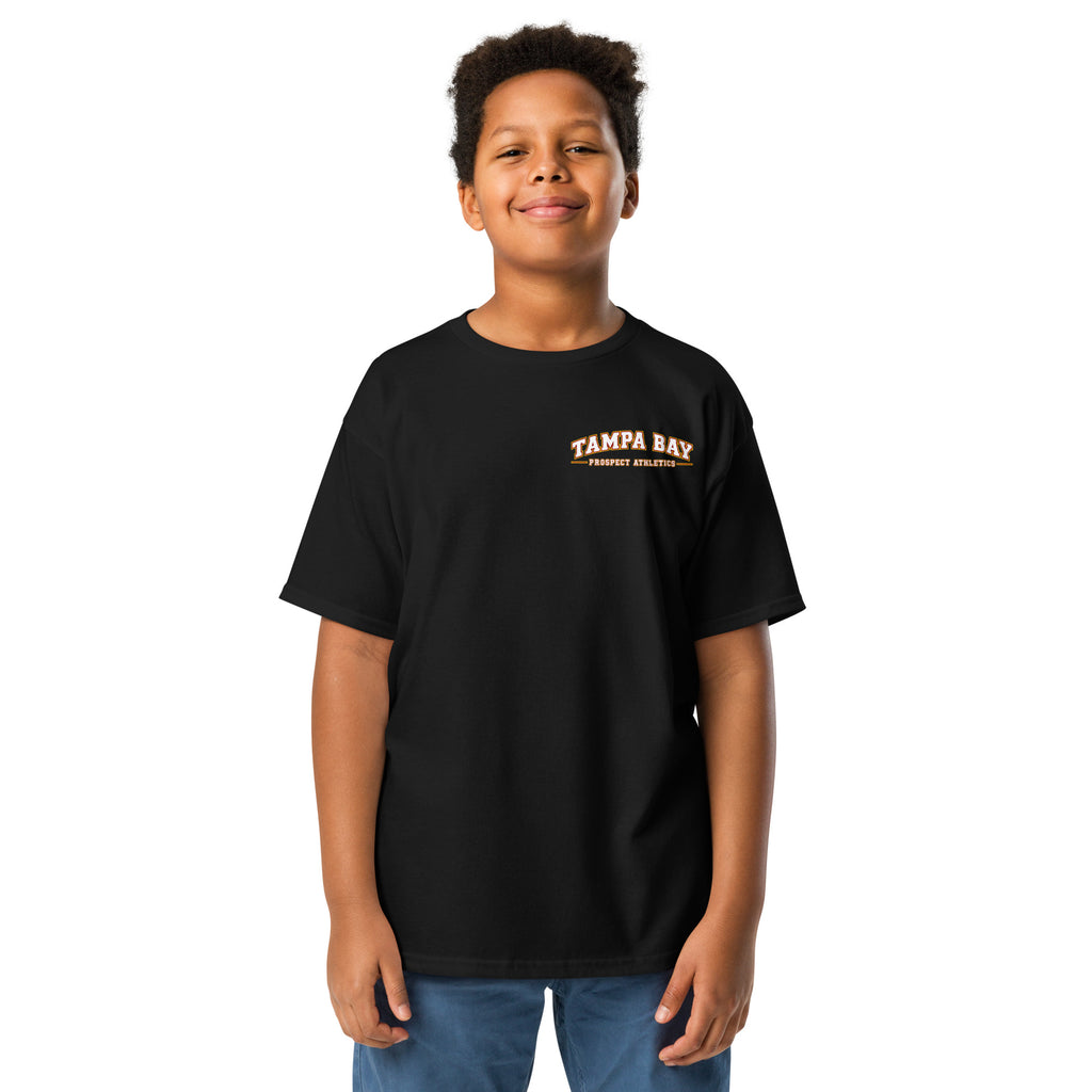 Youth Tampa Bay Built Flame T-Shirt - black front view